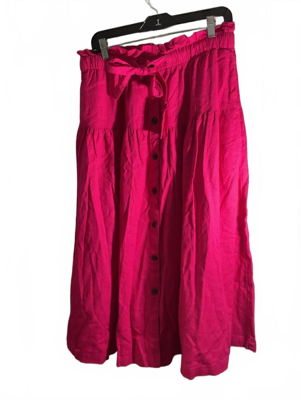 Universal Thread Hot Pink Linen Button-Front Midi Skirt Size M